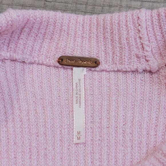 Free People Too Good Sweater Mock Neck Baby Pink Ribbed Cotton Size Medium - Picture 4 of 8